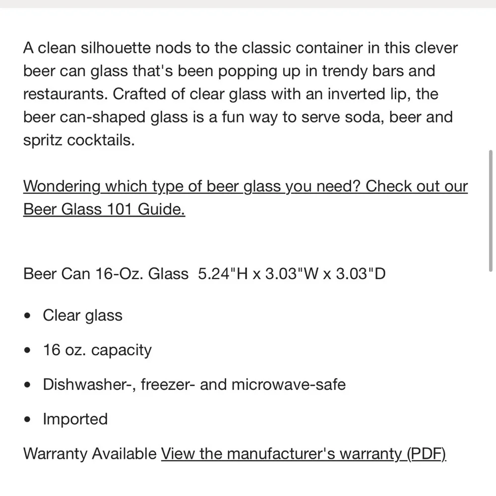 NEW Crate&Barrel Beer Glasses 16oz Set of 4 NEW IN BOX